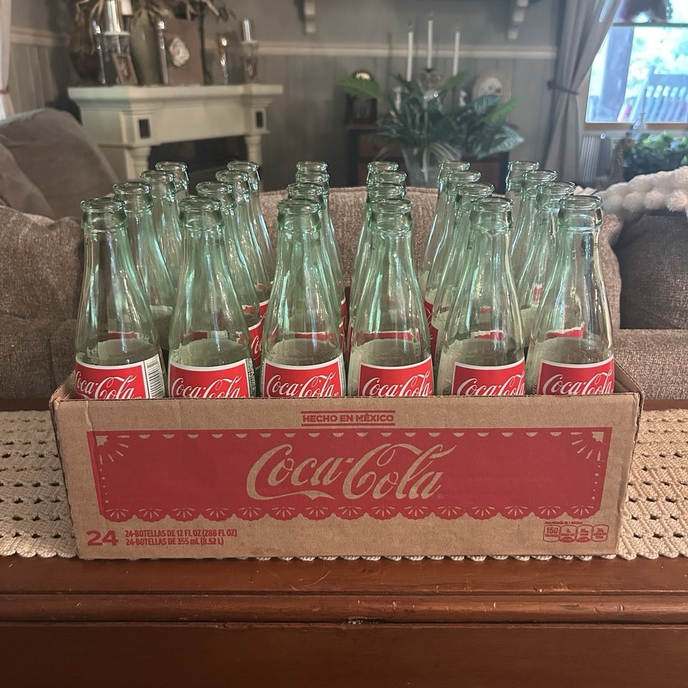 24 Empty Coca-Cola Glass Bottles Made in Mexico Bar Decor Vase Set No Caps 12 oz